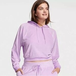 Victoria's Secret Velour Tracksuit Set Pullover Hoodie M + Jogger Pants M Lilac